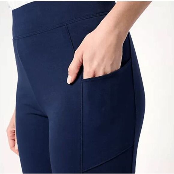 Denim & Co Active 2X Duo Stretch Lightly Boot Pants Pockets Navy Yoga NWT) - Picture 5 of 5